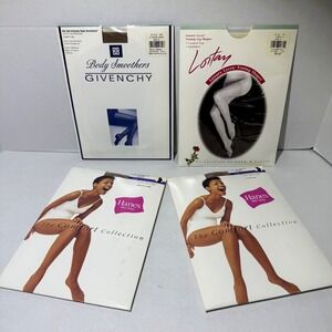 Lot of 4 Vintage (1990s) Pantyhose Sizes A & AB Givenchy, Hanes, Lord &‎ Taylor